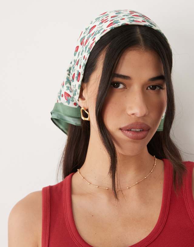 Accessorize strawberry satin square scarf in beige | ASOS