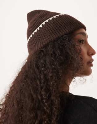 Accessorize - Strickmütze in Braun mit Kontrastnähten-Brown