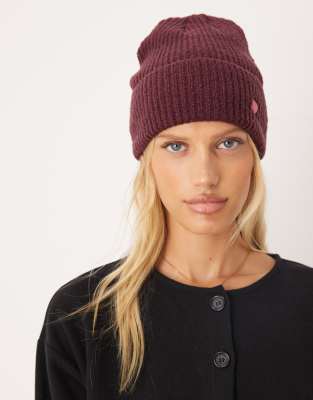 Accessorize - Strickmütze in Burgunderrot mit rosa Herzmotiv