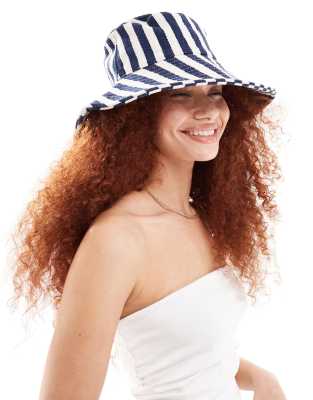 Accessorize Accessorize stripe bucket hat in blue and white-Multi