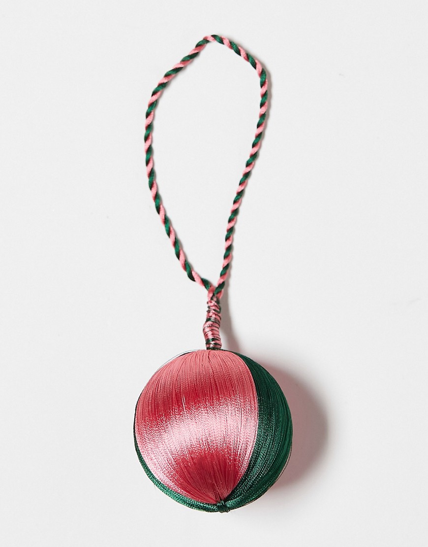 Accessorize stripe embroidered christmas bauble in pink and green-Multi