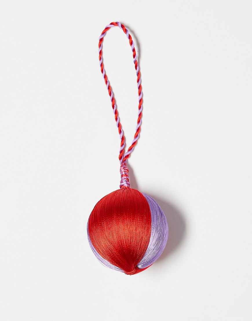 Accessorize stripe embroidered Christmas bauble in red and purple-Multi