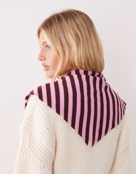 Accessorize stripe lightweight triangle scarf in pink and brown - view 1