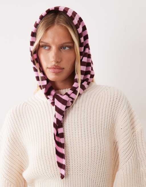 Accessorize stripe lightweight triangle scarf in pink and brown, 3 of 3