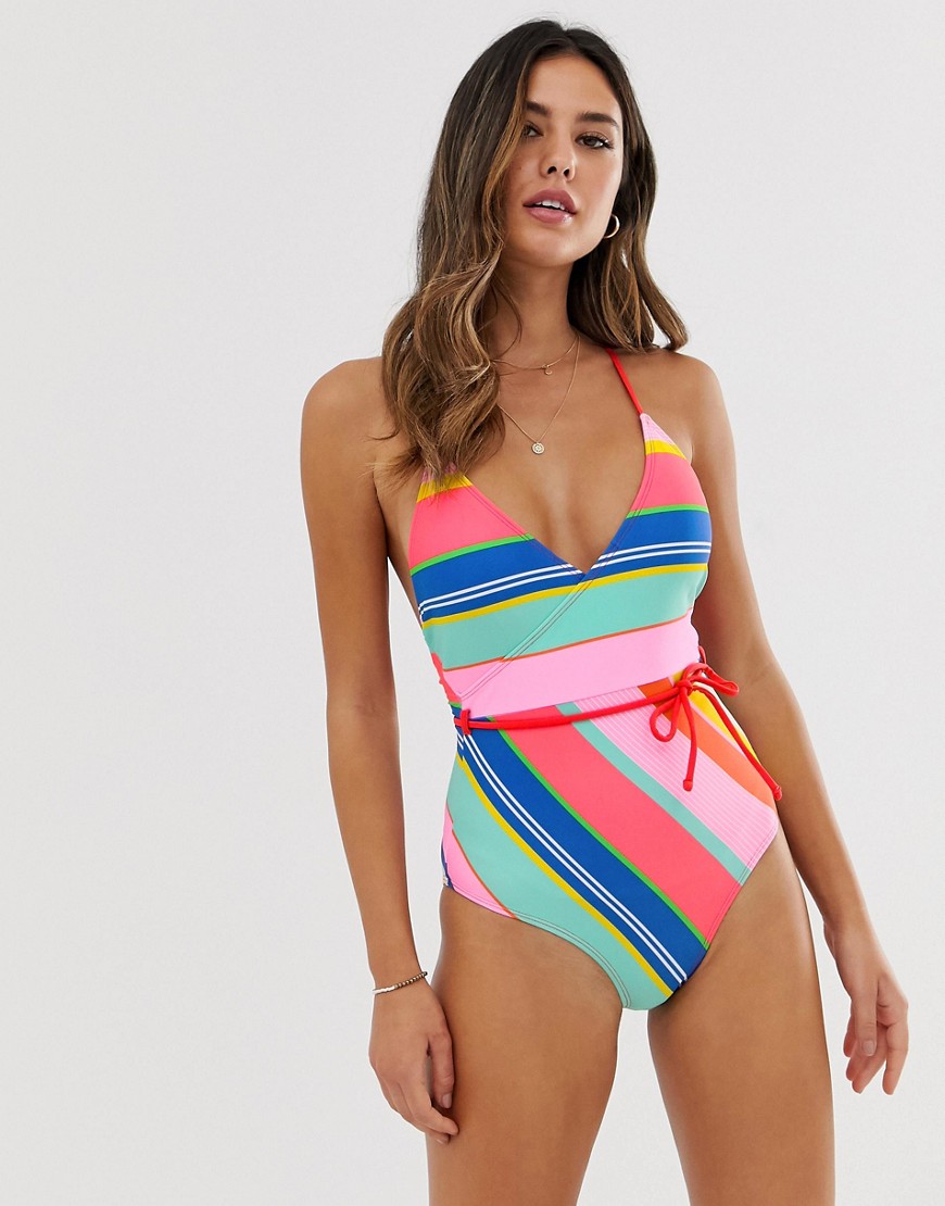 Accessorize stripe swimsuit in bright multi