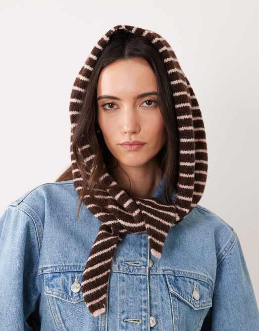 Accessorize stripe triangle scarf in chocolate brown, 3 of 3