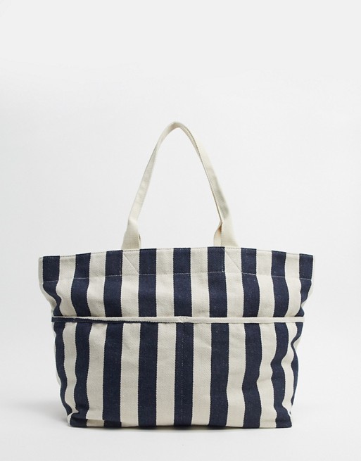 Accessorize striped beach tote bag in black and beige | ASOS