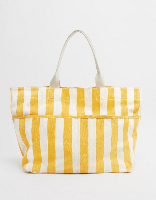 Accessorize striped beach tote bag in yellow and beige