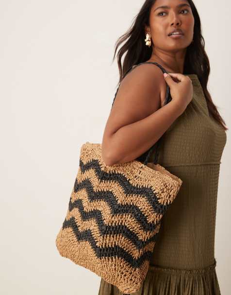 Accessorize striped slouch shopper beach bag in black and natural - view 1