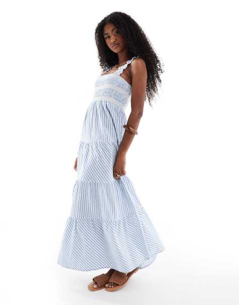 Accessorize striped tiered maxi beach dress in navy and white - view 1