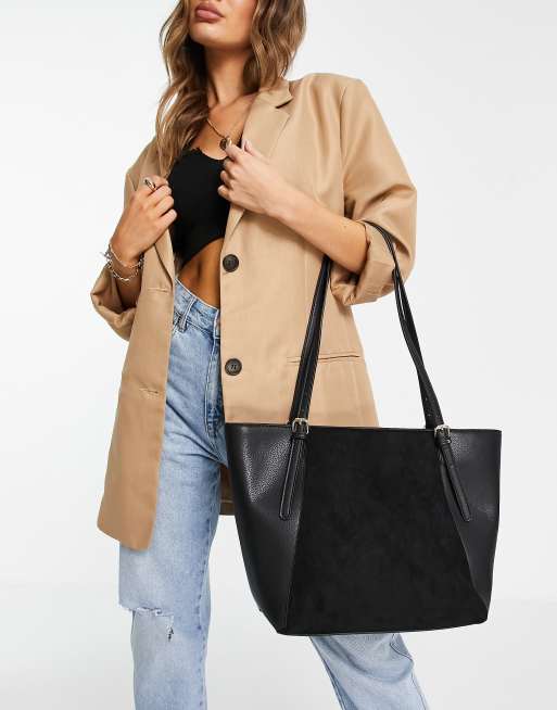 Accessorize structured tote bag in black faux suede mix