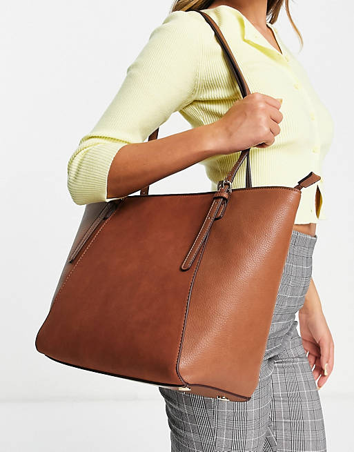 Accessorize structured tote bag in tan faux suede mix