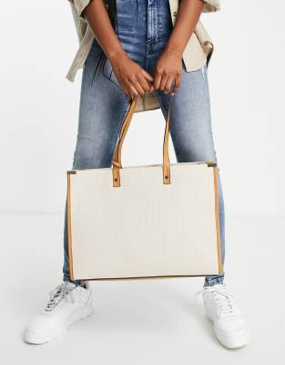 Accessorize structured tote with inner pouch in linen mix
