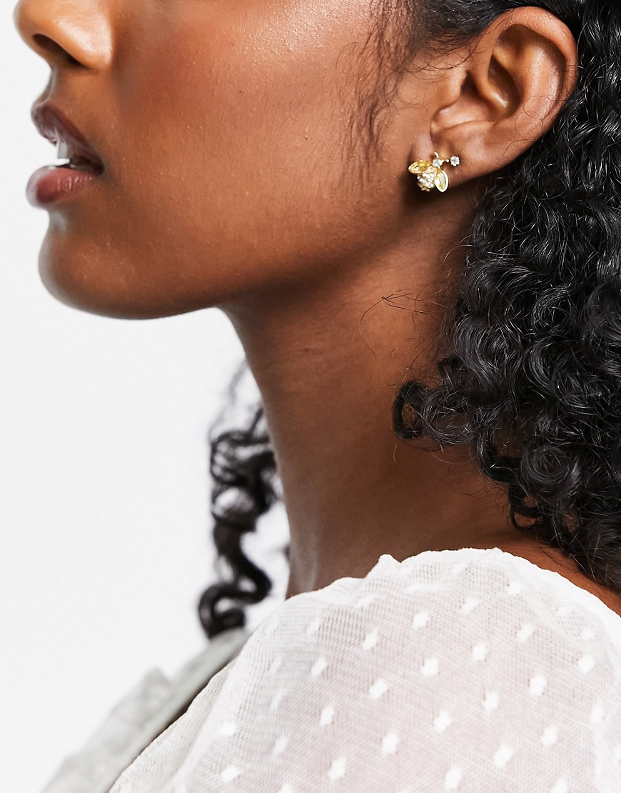Accessorize stud earrings in enamel bee design-Multi