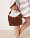 [Accessorize] Accessorize stud faux suede handheld bag in brown No Size BROWN