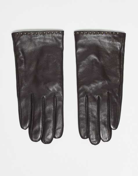 Accessorize studded trim leather gloves in brown - view 1