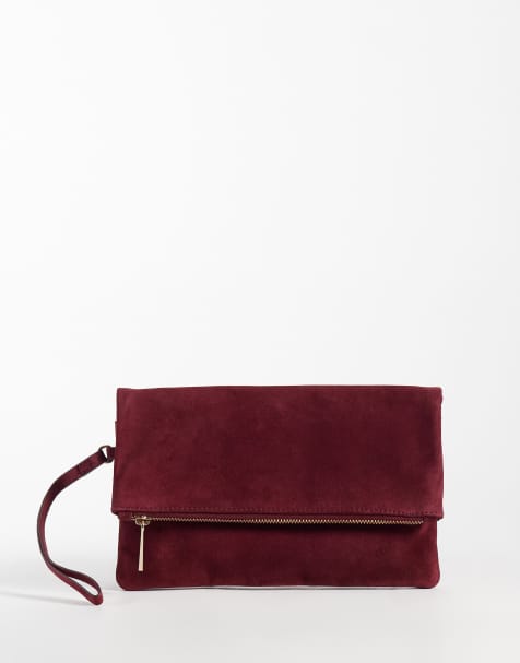 Accessorize suede foldover clutch in burgundy - view 1