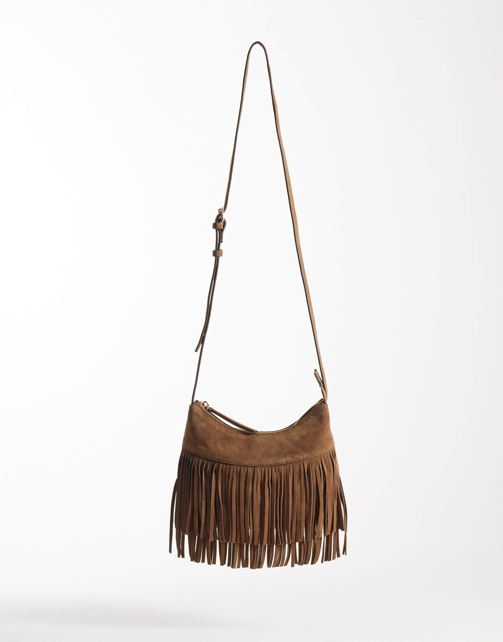 accessorize suede fringe crossbody purse in brown