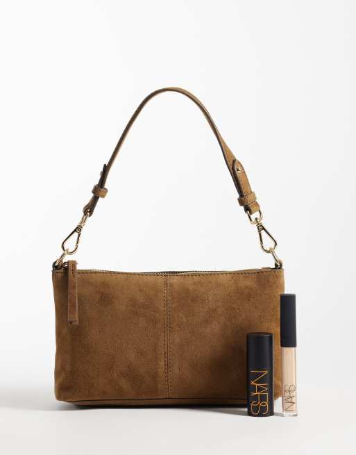 Accessorize suede handheld shoulder bag with crossbody strap in tan, 4 of 4