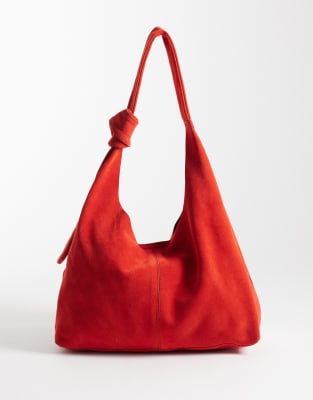 suede knot detail shoulder bag in orange