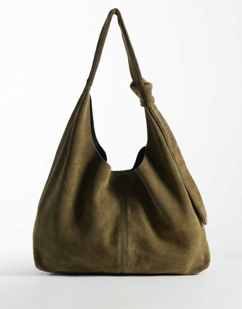 Accessorize suede knot slouch shoulder bag in khaki - view 1