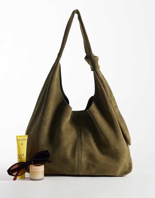 Accessorize suede knot slouch shoulder bag in khaki, 2 of 4