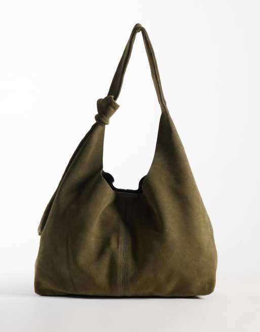 Accessorize suede knot slouch shoulder bag in khaki, 4 of 4