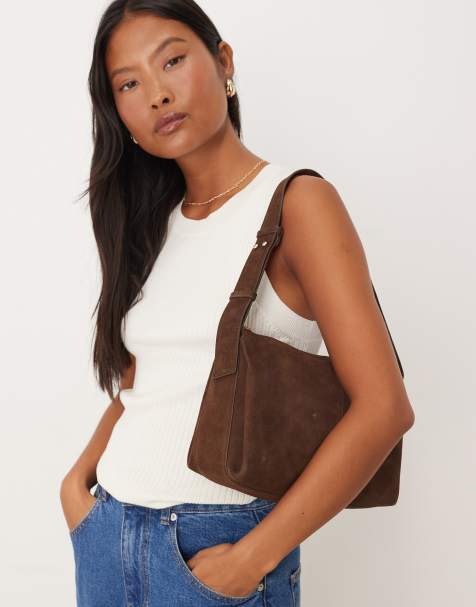 Accessorize suede shoulder bag in chocolate - view 1