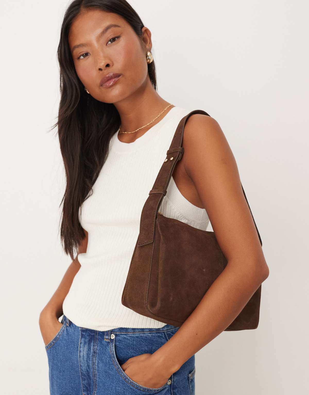 Accessorize suede shoulder bag in chocolate