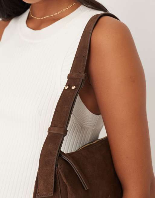 Accessorize suede shoulder bag in chocolate