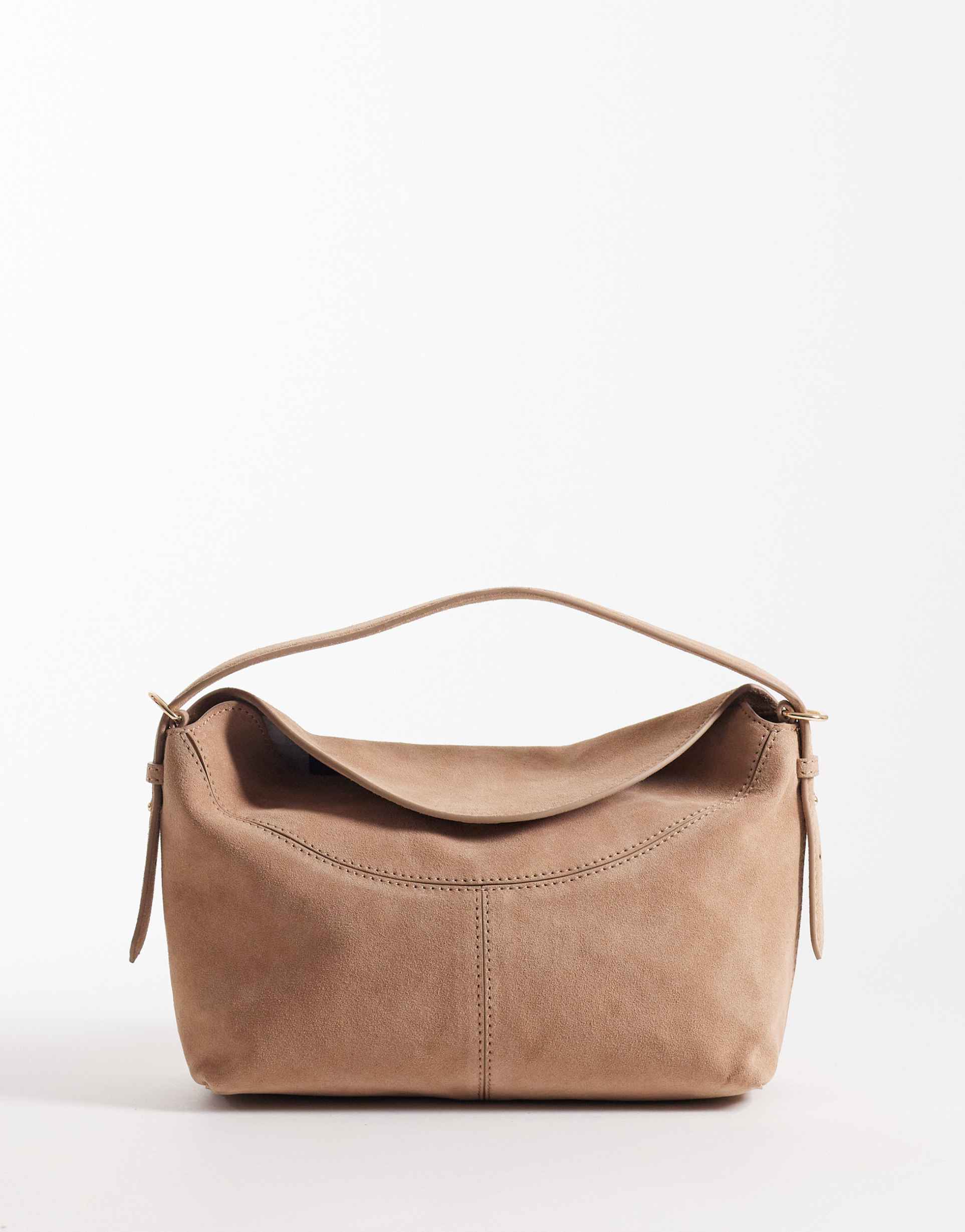 accessorize suede soft flap handheld shoulder bag in beige