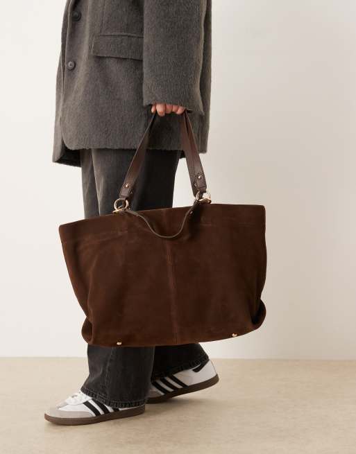 Accessorize - Suède tote tas met meerdere handvatten in chocoladebruin, 2 van 4