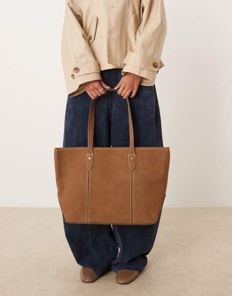 Accessorize - Suède tote tas van nubuckleer in lichtbruin - view 1