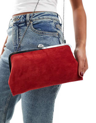 Accessorize suedette clip frame clutch bag in red