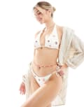 [Accessorize] Accessorize summer sun print tie side bikini bottoms in cream-White 12 CREAM