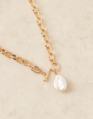 Accessorize Accessorize t-bar pearl chain necklace in gold