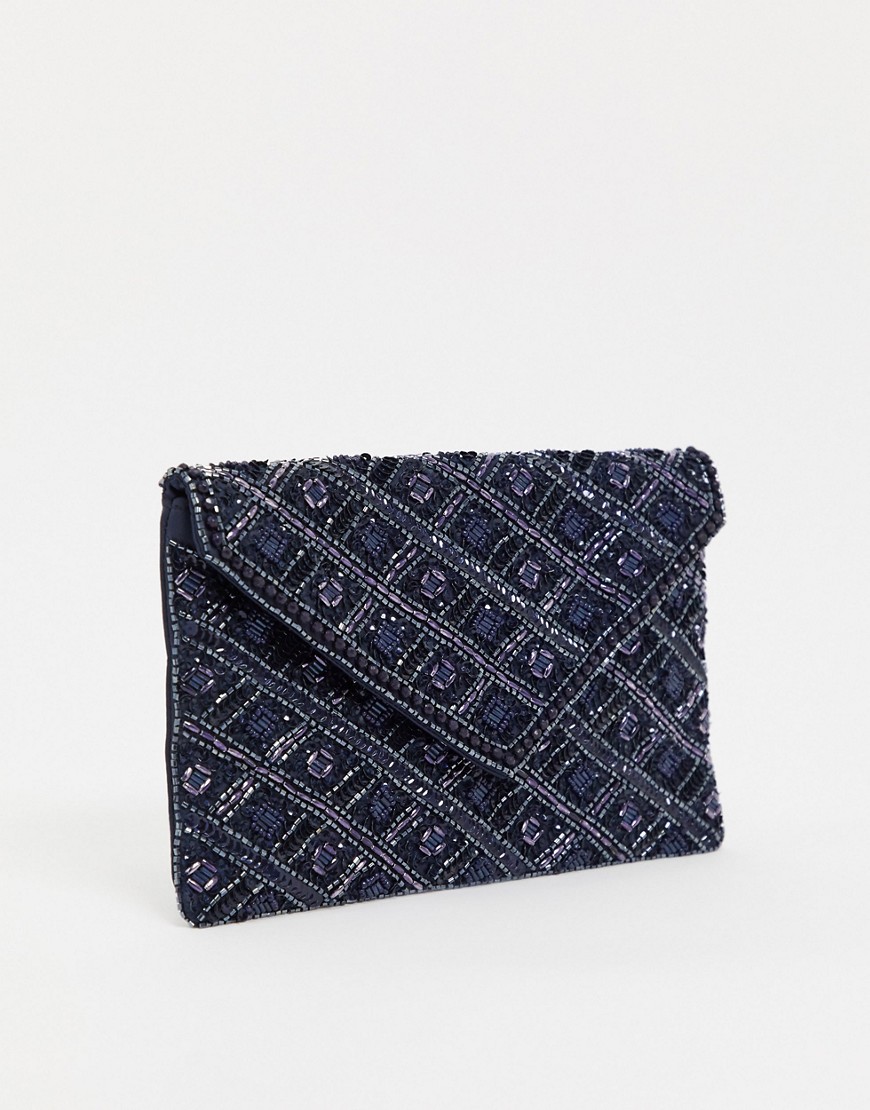 Accessorize Tabitha embellished clutch in navy-Multi
