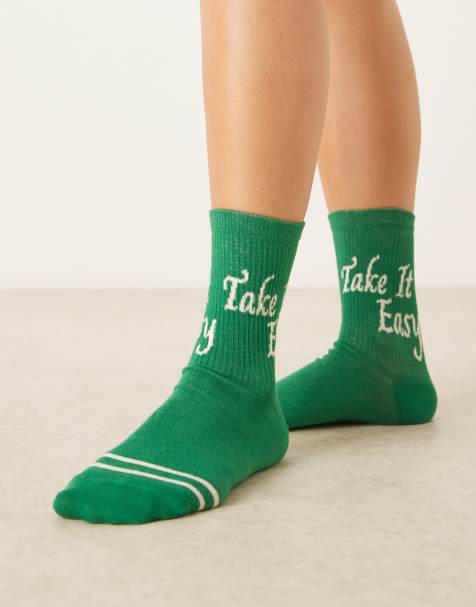 Accessorize take it easy socks in green - view 1