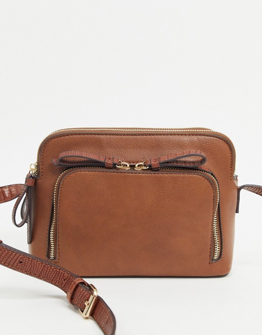 Accessorize Taylor cross body bag with double zip in brown