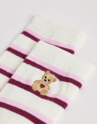 Accessorize Teddy Stripe Socks In Multi
