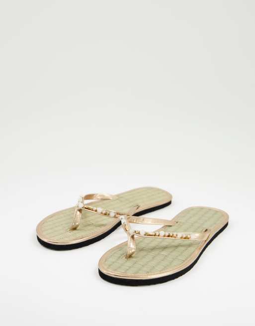 Accessorize - Teenslippers van zeegras met versiering in roségoud