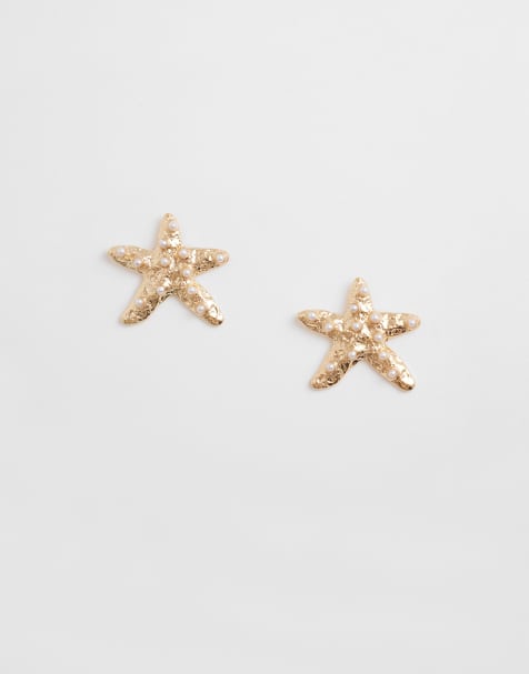 Accessorize textured faux pearl starfish stud earrings in gold - view 1