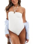 [Accessorize] Accessorize textured gold hardware halter swimsuit in off white 6 Off white