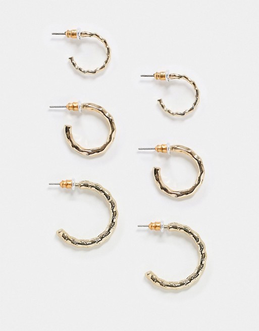 Accessorize textured hoop earring multipack in gold