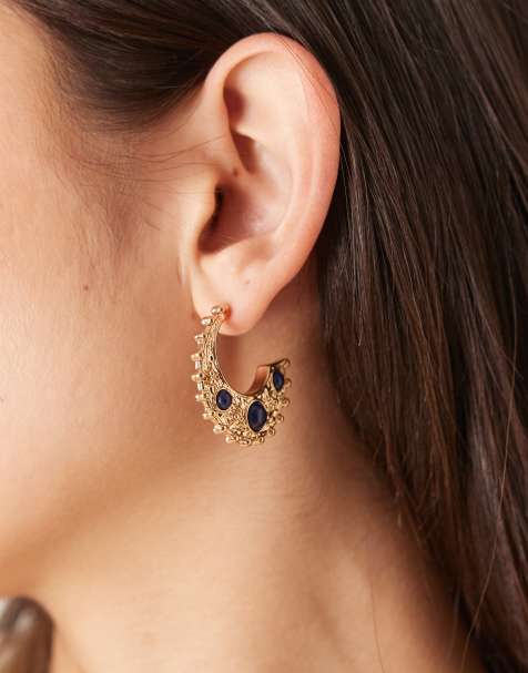 Accessorize textured moon hoop earrings in gold - view 1