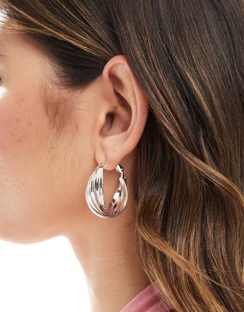 Accessorize textured ridge hoop earrings in silver - view 1