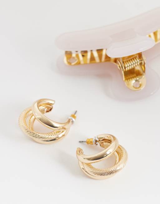 Accessorize textured triple hoop earrings in gold tone, 2 of 4