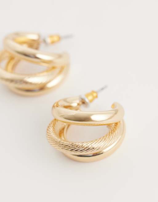 Accessorize textured triple hoop earrings in gold tone, 4 of 4