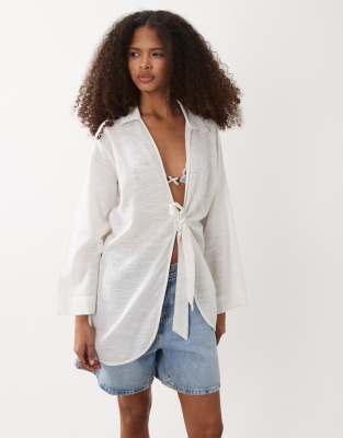 tie front beach shirt in white