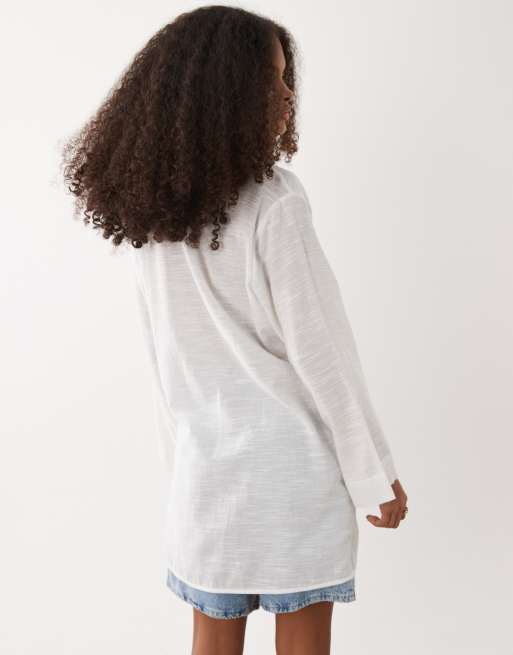 Accessorize tie front beach shirt in white, 4 of 4